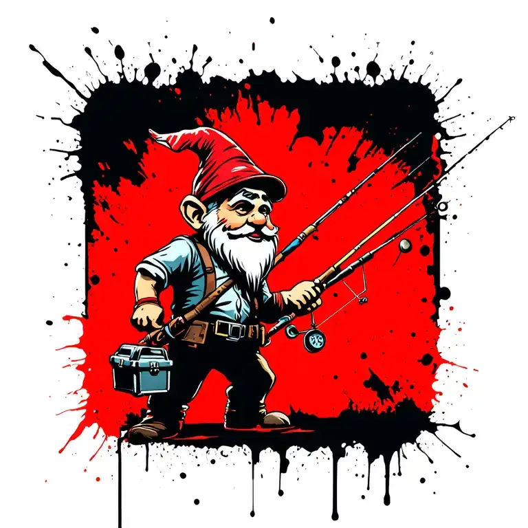 Gnomeo Carrying Fishing Pole And Tackle Box