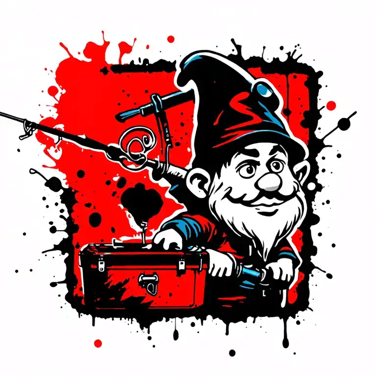 Gnomeo From The Cartoon Carrying Fishing Pole And Tackle Box