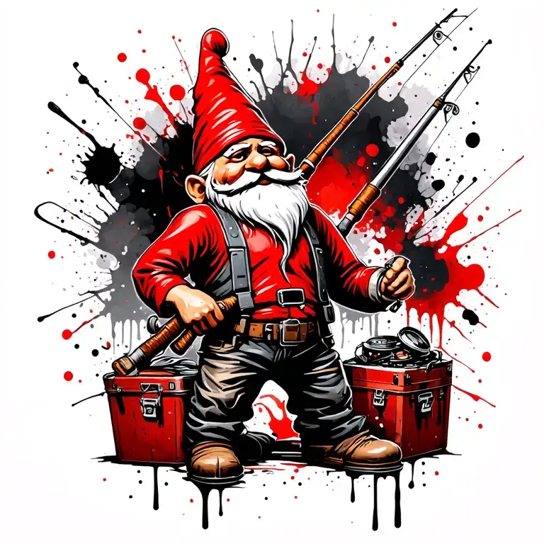 Gnomeo Carrying Fishing Pole And Tackle Box