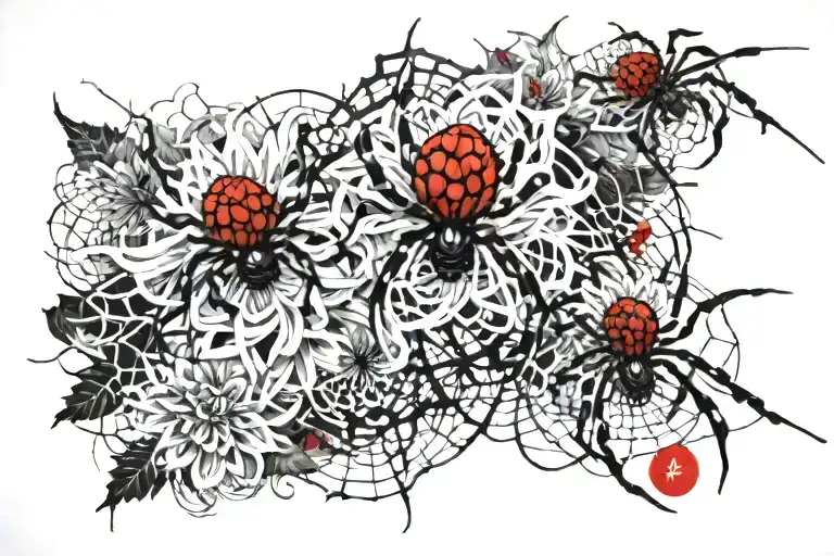 Chrysanthemum And Spider Web