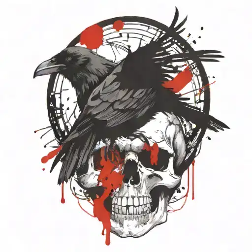 Gothic Raven On Skull