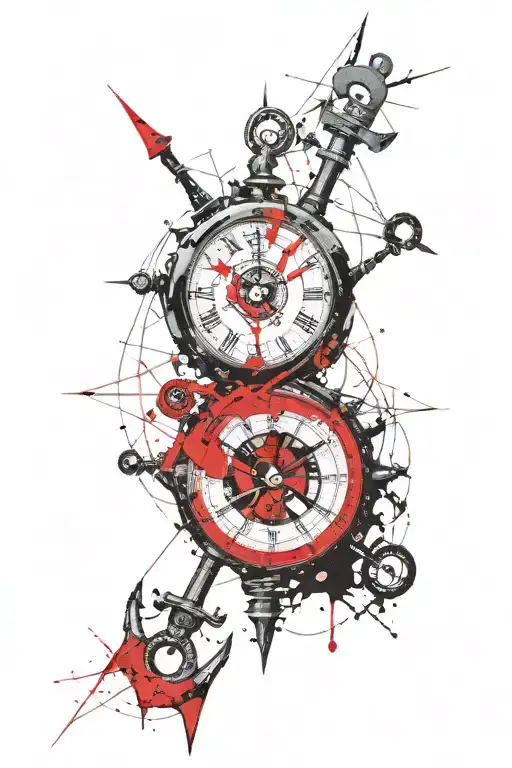 Navigation Clock Vesica Piscus Anchor Balance Blade Warrior Abstract