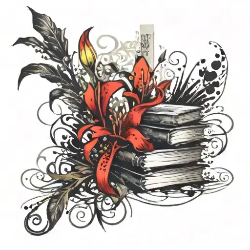 Gothic Lillies With A Stack Of Books