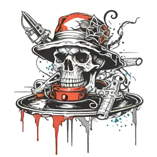 Skull Wearing A Bucket Hat Surrounded By A Laurel Wreath