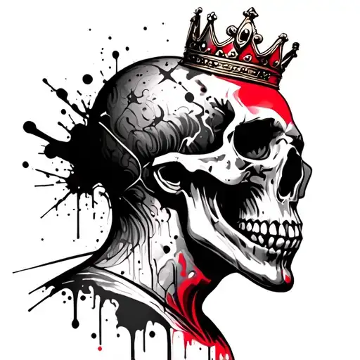 Skull With A Crown On Head Profile Holding