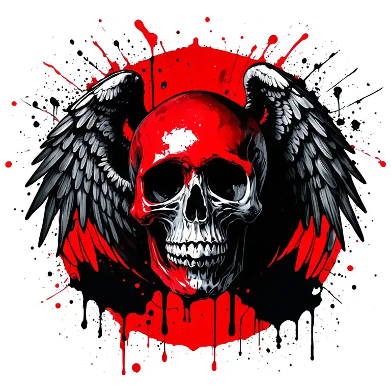 Skull With Skeleton Wings Made Of Ink Surrounded By Shadows