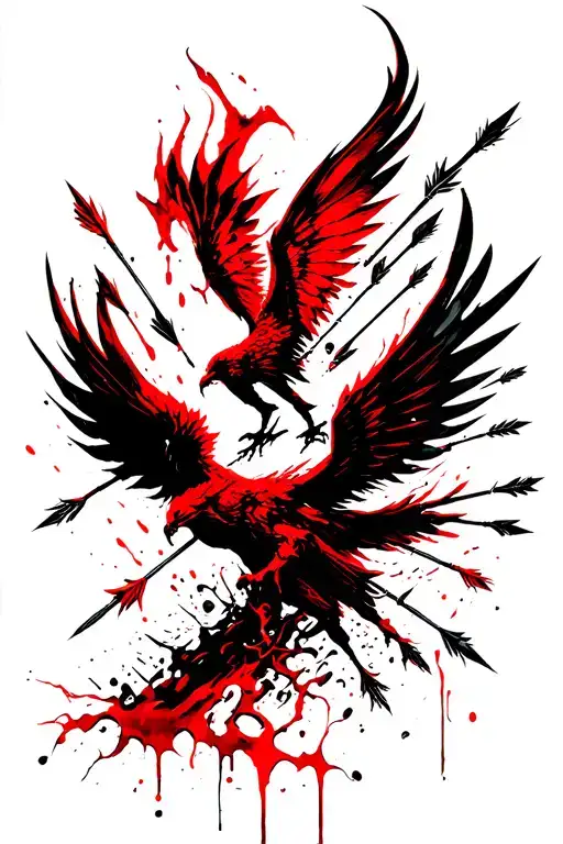 Phoenix Rising From Ashes With A Lots Of Arrows Carrying It