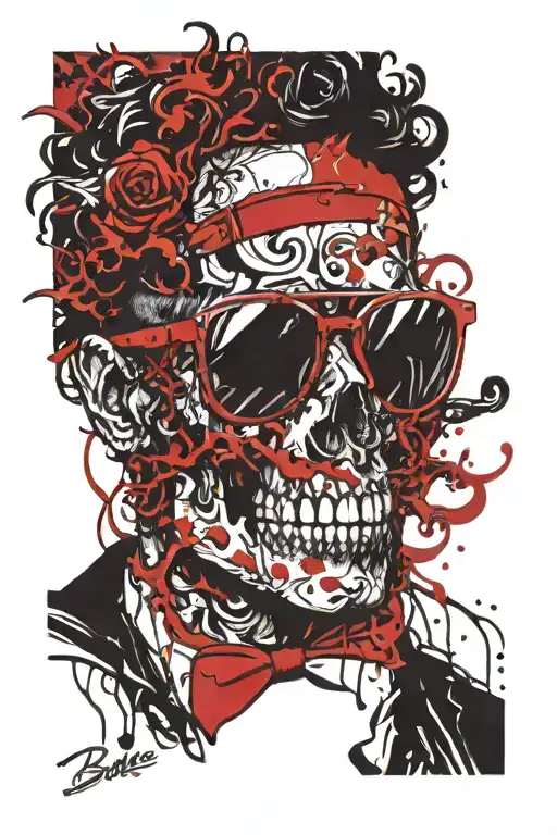 An Evil Skull With Curly Hair And Ray Ban Sunglasses