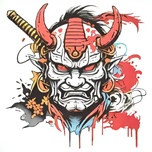 Trippy Japanese Oni Mask Samurai Warrior