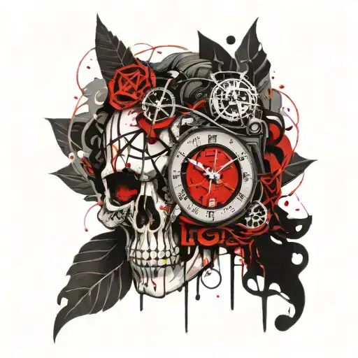 Woman's Eye Skull With Clock
