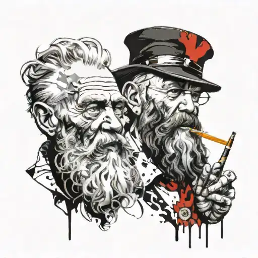 Old Bearded Man Smoking Weed With Her Wife