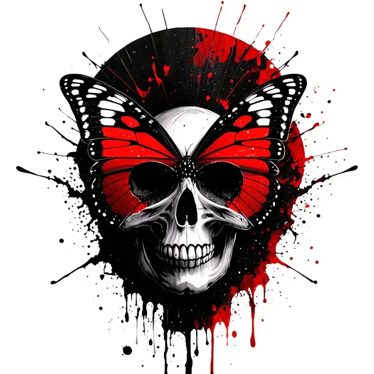 Butterfly With Skull And Burnt Wood Texture