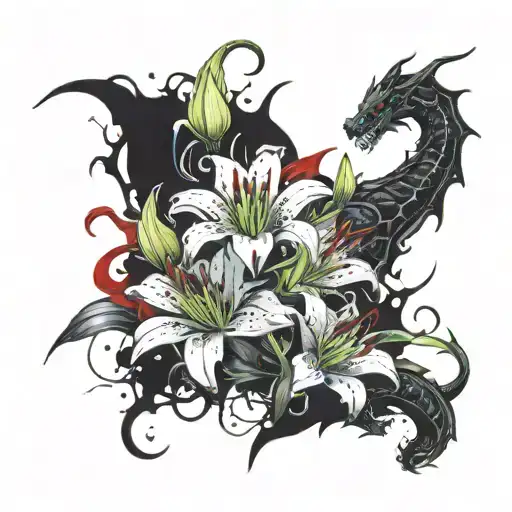 Gothic Lillies With Dragon Wrapped