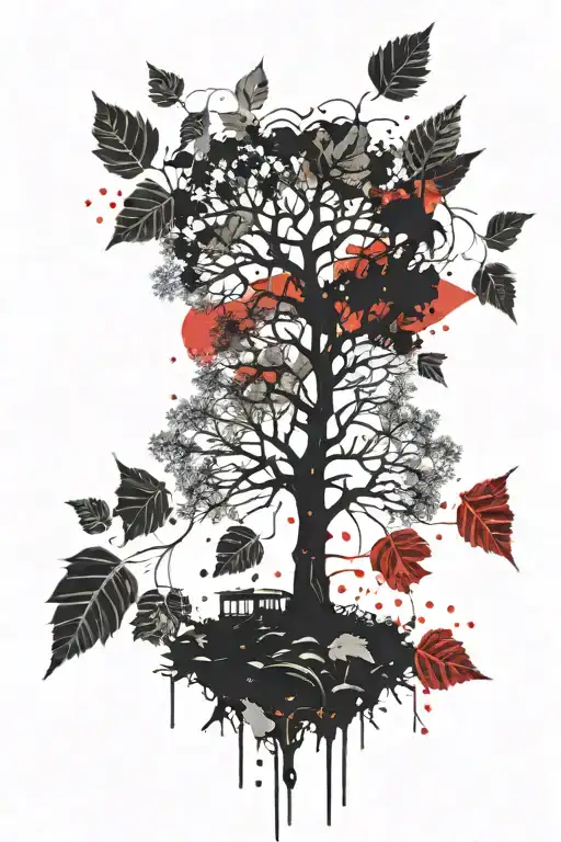 Tree With Leaf Flying Off A Tree