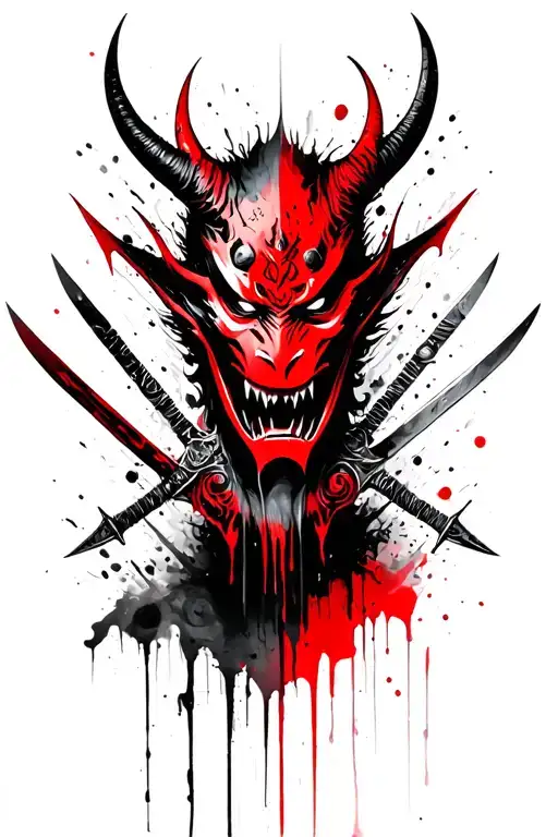 Oni Demon Mask With Swords