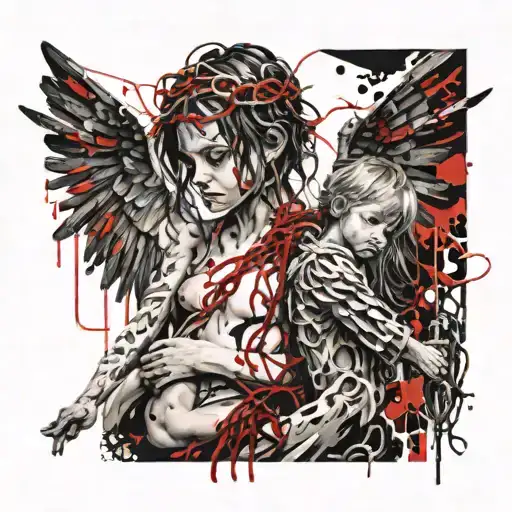 Angel And Child Tattoo Covered In Chains