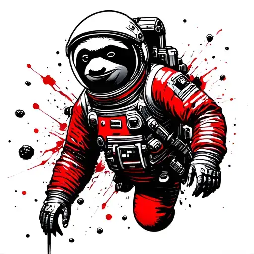 A Space Sloth Astronaut Floating Through And Asteroid Belt