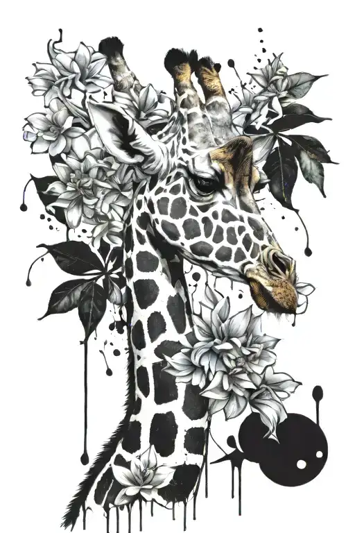 Giraffe With Larkspur And Water Lily