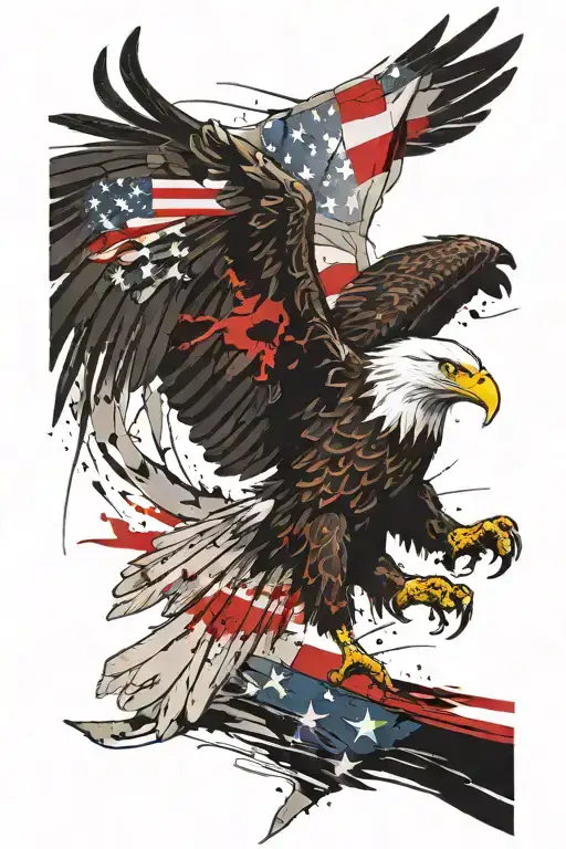 American Bald Eagle With Sergeant Strips And American Flag