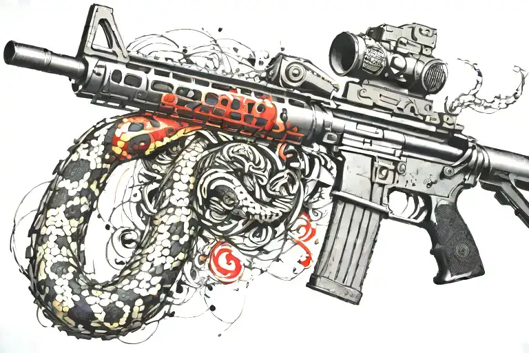 Snake Ar 15 Rifle With Rattle Snake Coiled Around With Snake Head Showing