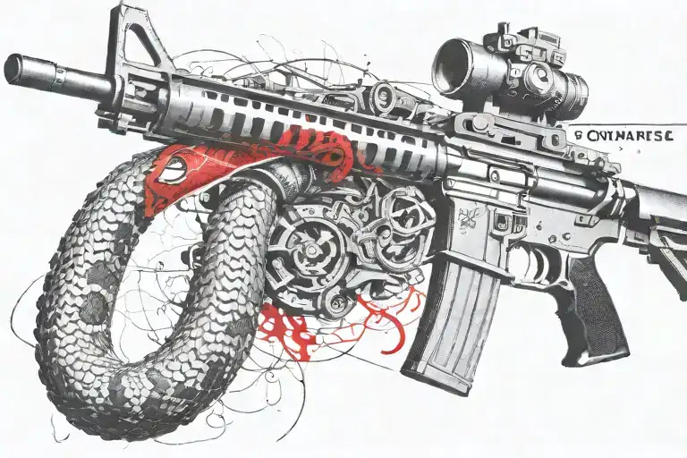Snake Ar 15 Rifle With Rattle Snake Coiled Around With Snake Head Showing