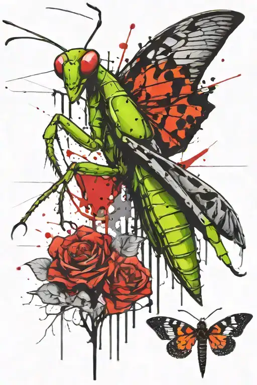 Praying Mantis Holding A Black Moth