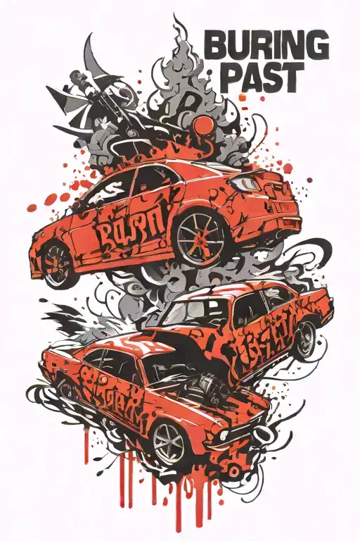 Burning Car With The Inscription Burn The Past