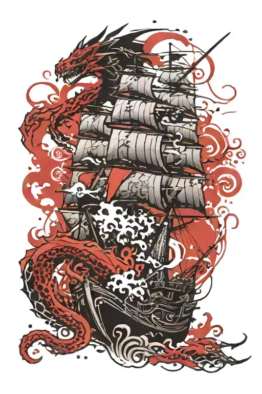 Ship Smoke Dragon And Samurai