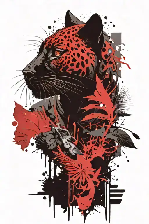 Black Panther In A Jungle And Eagle Flying Towards