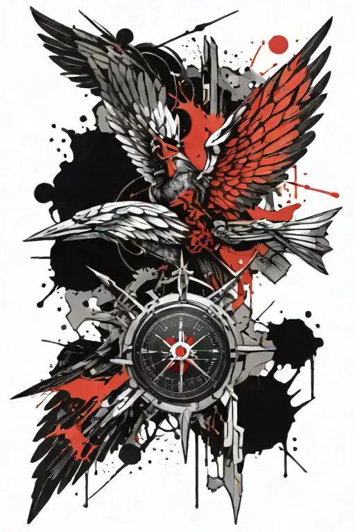 Valkyrie Wings With Compass And Spear Piercing