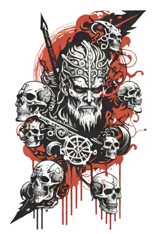 Scandinavian God Odin And The Skull And The Demon