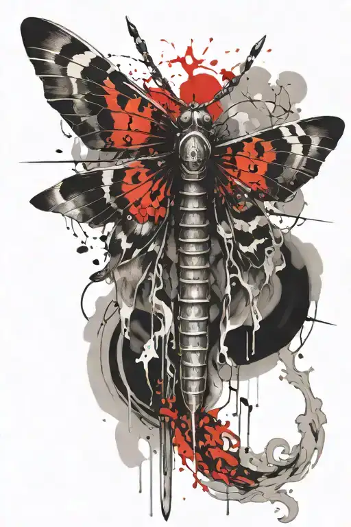 Creepy Moth With Thin Smoke And Sword