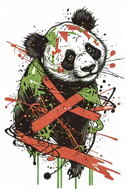 Masculine Panda With Green Ribbon
