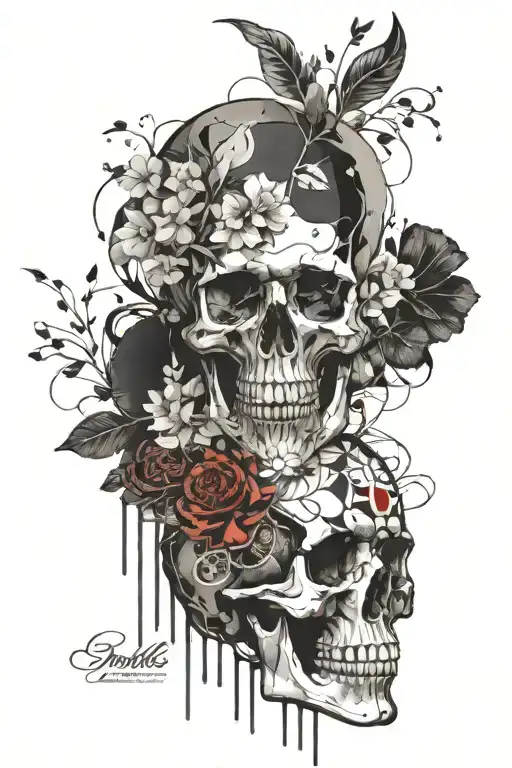 Nordic Skull Steampunk Style White Flowers And Nordic Runs