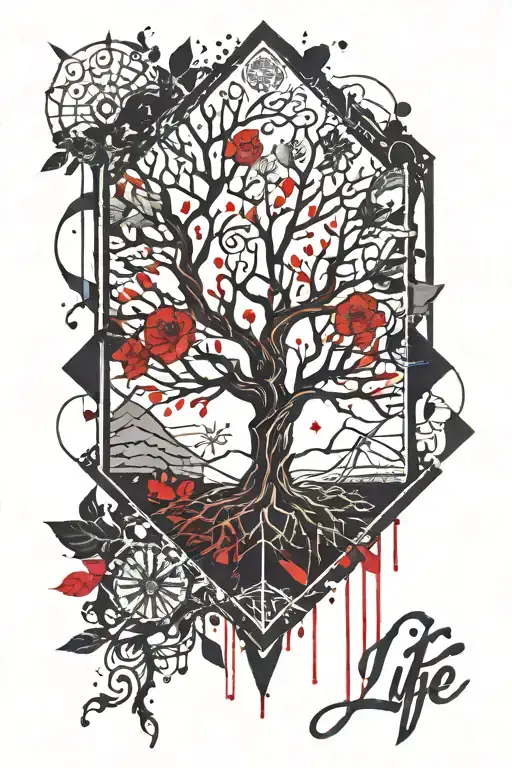 Tree Of Life Inside Diamond Shapes Surrounding