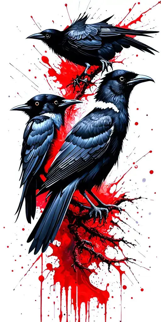 Hugin And Munin On Red Branches