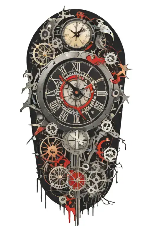 Exploding Clock With Mechanism In Grafitti Style