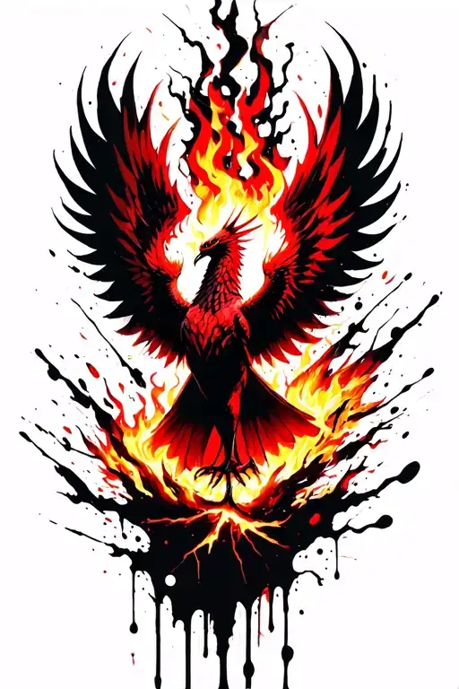 Phoenix Rising From The Ashes With Flames And Lightning