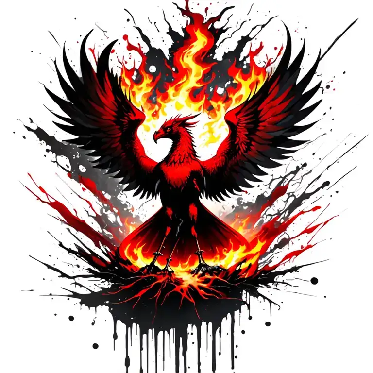 Phoenix Rising From The Ashes With Flames And Lightning