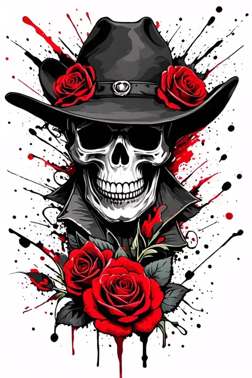 Polks Trash Roses Skull Wearing Cowboy Hat