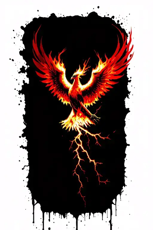 Phoenix Rising From The Ashes With Flames And Lightning