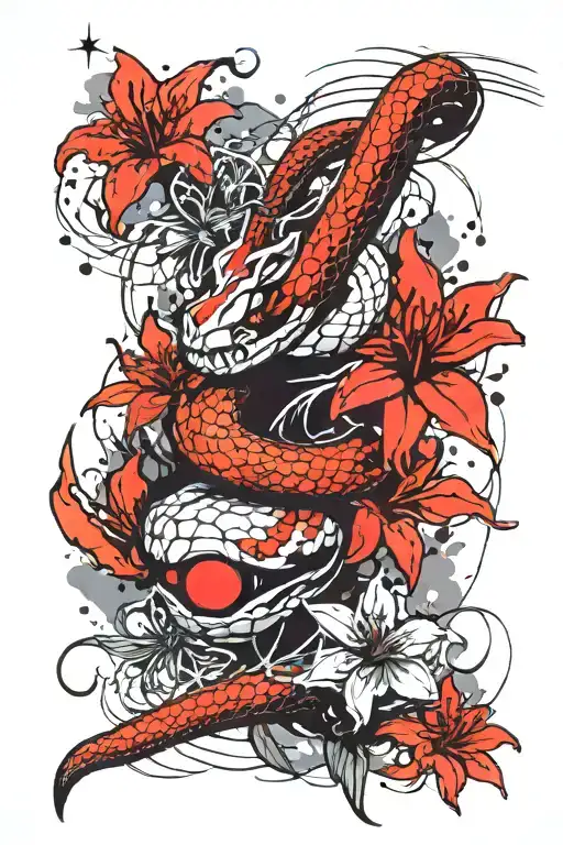 Snake And Red Spider Lily Flowers