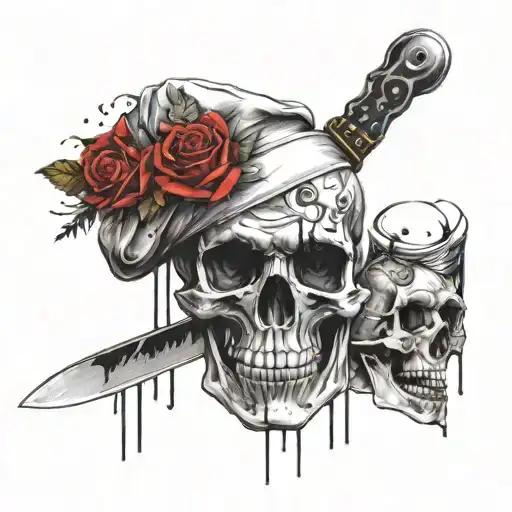Chef Knife Skull Roses Art Inspired