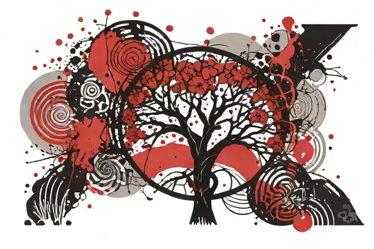 Tree Of Life With Japanese Paint Brush Circle Around It