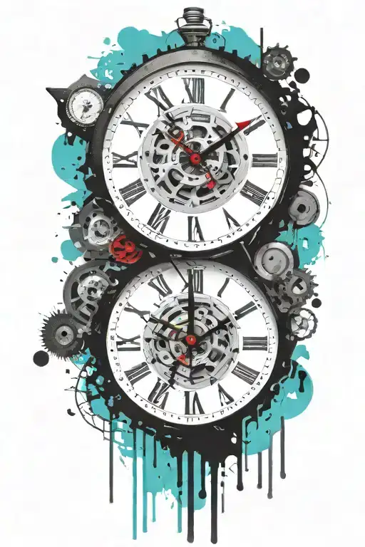 Black And White Clock With Mechanism And Teal Stripe