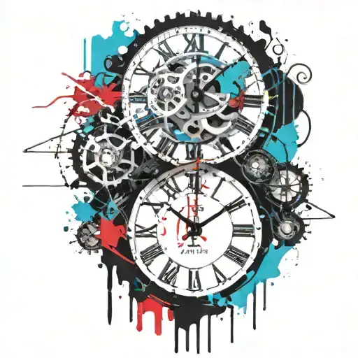 Black And White Clock With Mechanism And Teal Stripe