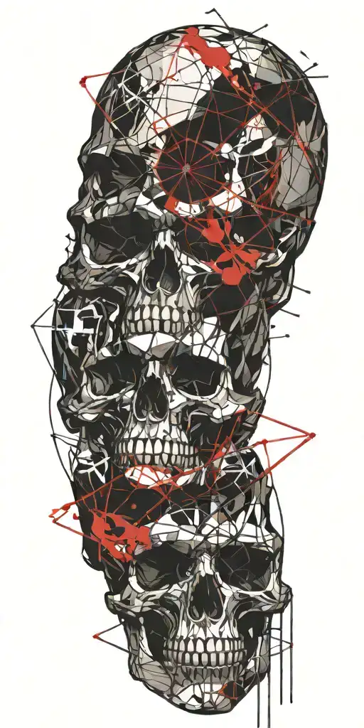 Black And Red Skull Surrounded By Think Chaotic Lines