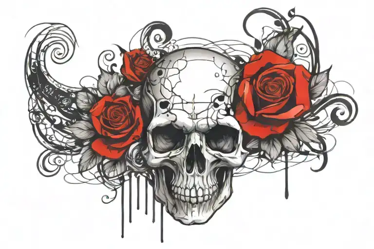 Skull And Rose Garter Belt Tattoo Design