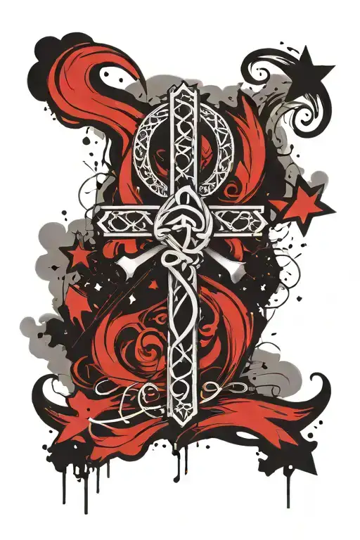 An Ankh Symbol Surrounded By Clouds And Stars