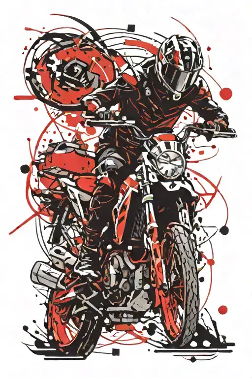 Red And Black Lines With Motorcycle And Space Elements